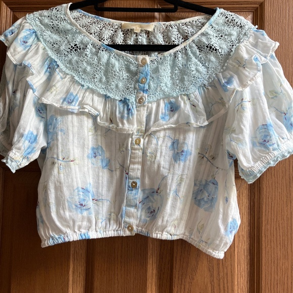 LoveShackFancy Blue Floral Crop Top - Picture 1 of 2